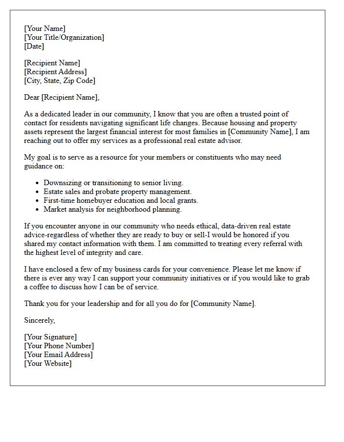 Community Leader Real Estate Advisory Referral Letter