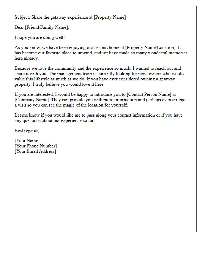 Share The Getaway Experience Second Home Referral Letter