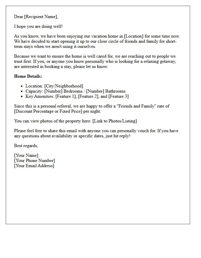 Friends And Family Vacation Home Referral Letter