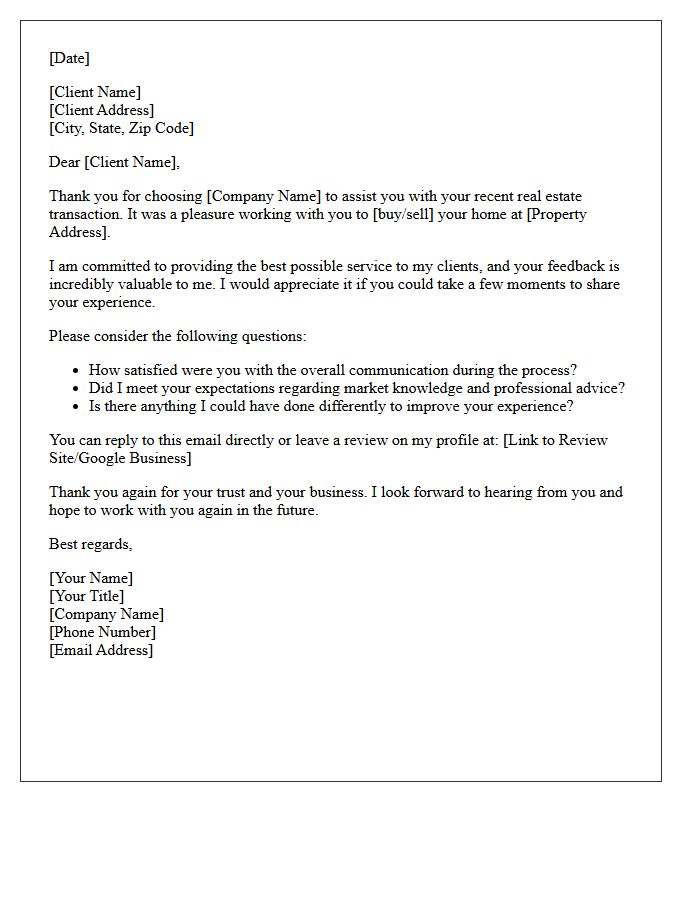 Real Estate Experience Feedback Request Letter