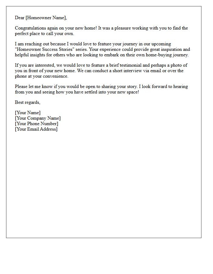 New Homeowner Success Story Invitation Letter