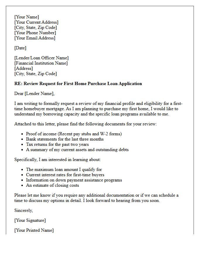 First Home Purchase Review Request Letter