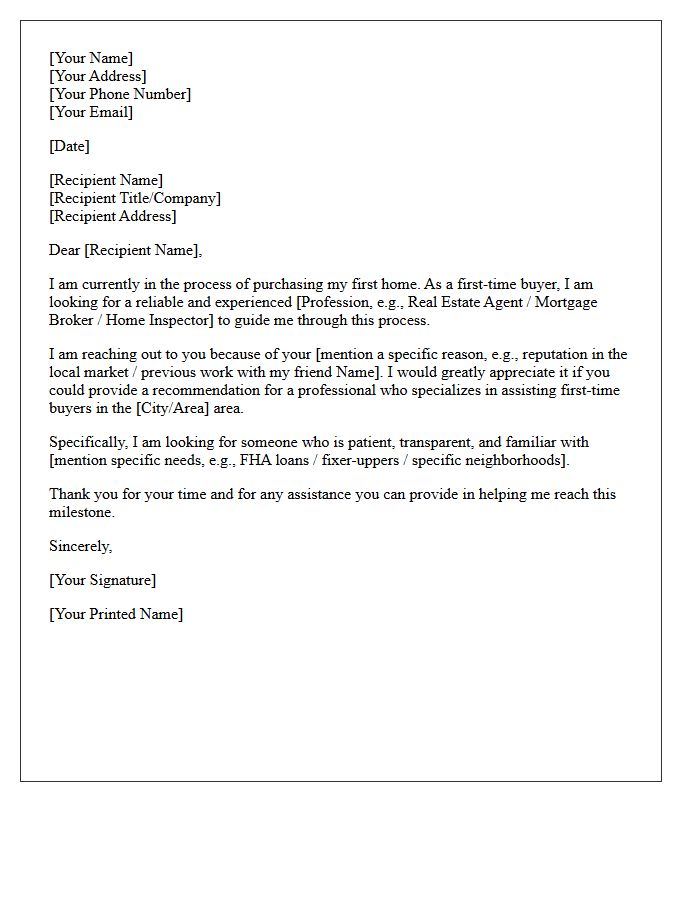 First-Time Buyer Recommendation Request Letter