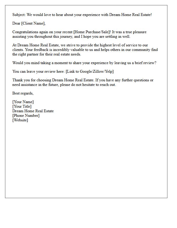 Dream Home Real Estate Review Request Letter