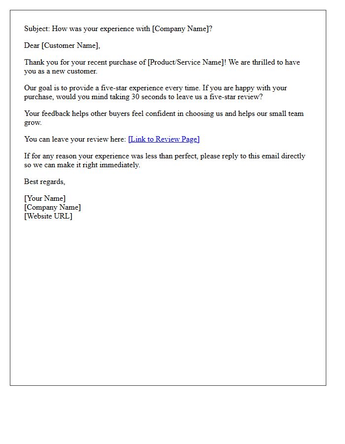 New Buyer Five-Star Testimonial Request Letter