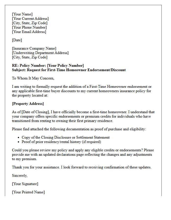 First-Time Homeowner Endorsement Request Letter