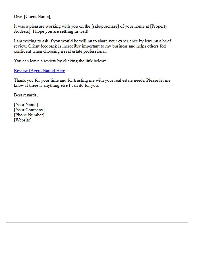 Real Estate Agent Service Review Request Letter