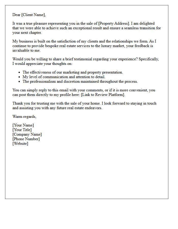 High-End Home Seller Testimonial Request Letter