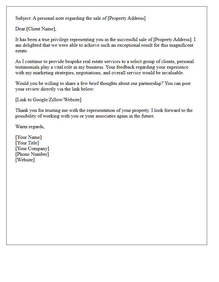 Luxury Estate Seller Review Request Letter