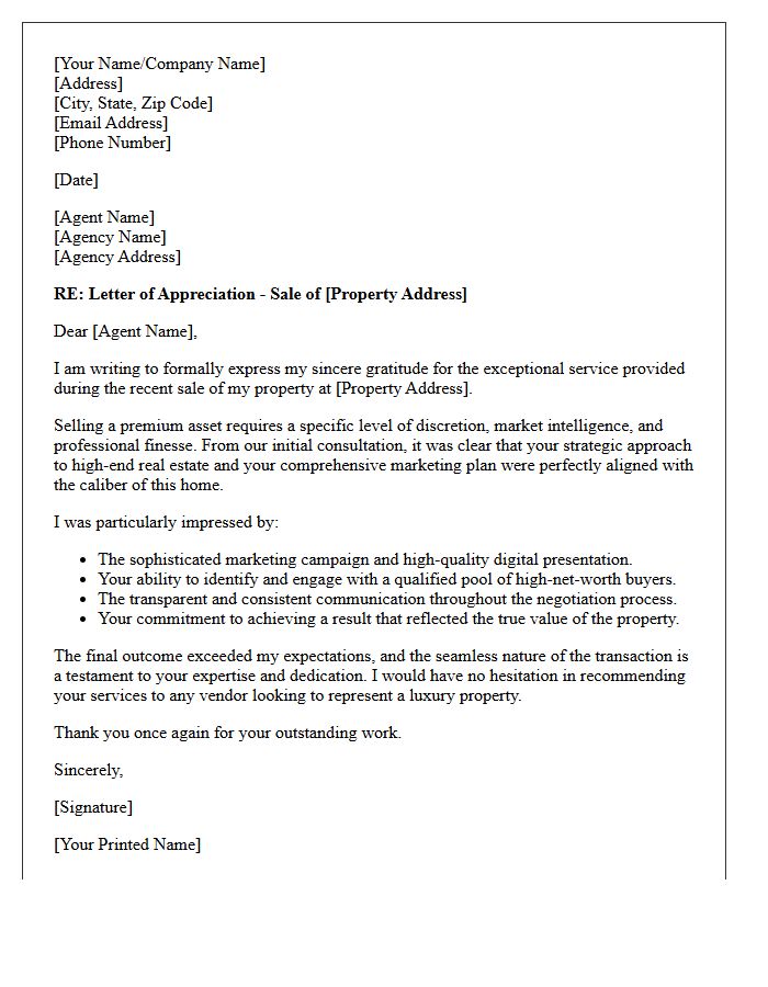 Premium Property Vendor Testimonial Letter