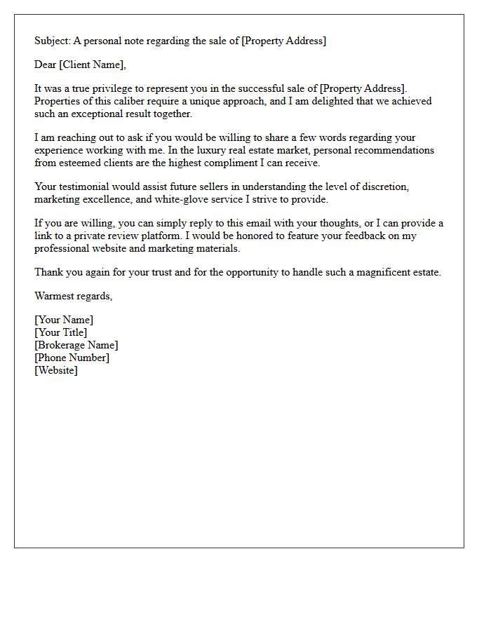Luxury Mansion Seller Testimonial Invitation Letter