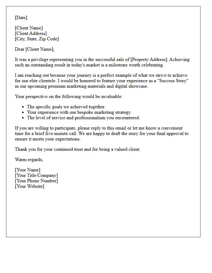 Elite Property Seller Success Story Request Letter