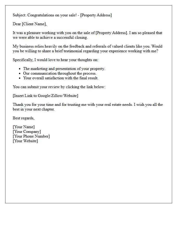 Signature Property Seller Testimonial Request Letter