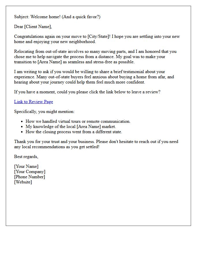 Out-of-State Relocation Buyer Testimonial Request Letter