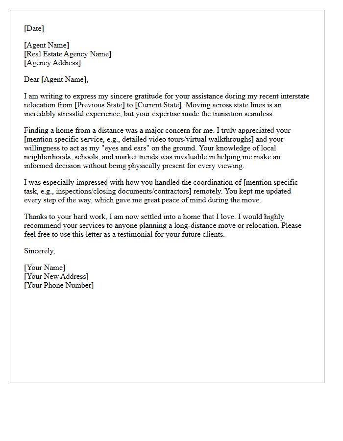 Interstate Buyer Relocation Experience Testimonial Letter