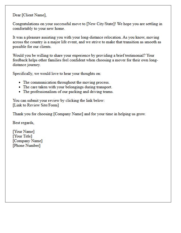 Long-Distance Relocation Client Testimonial Request Letter
