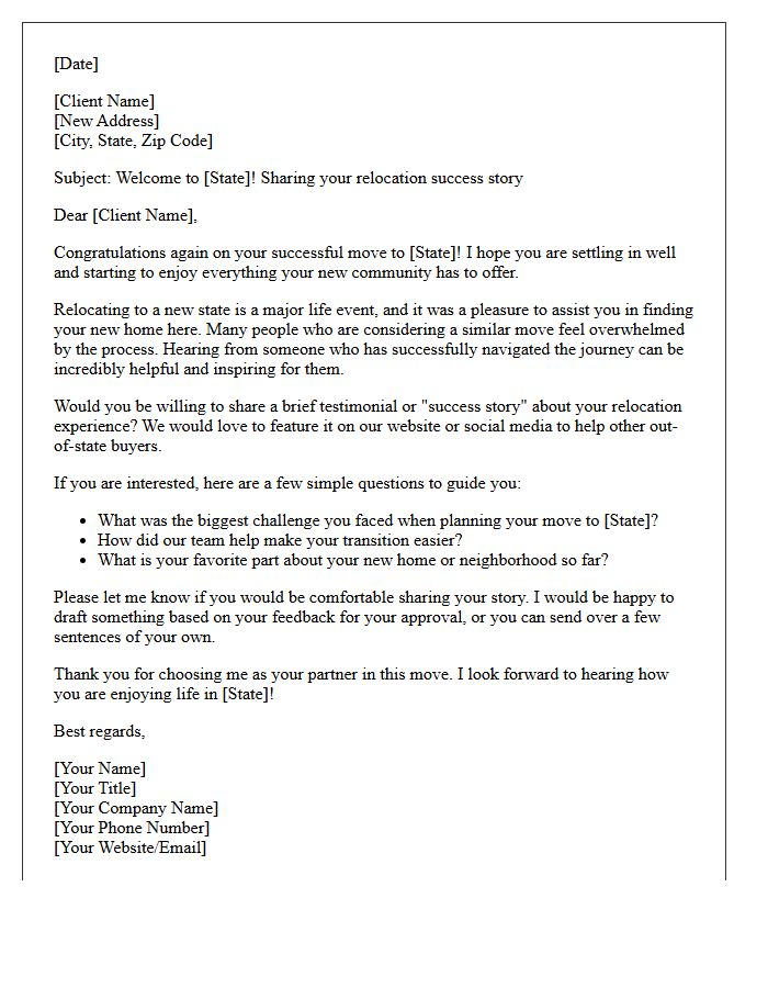 New State Relocation Buyer Success Story Request Letter