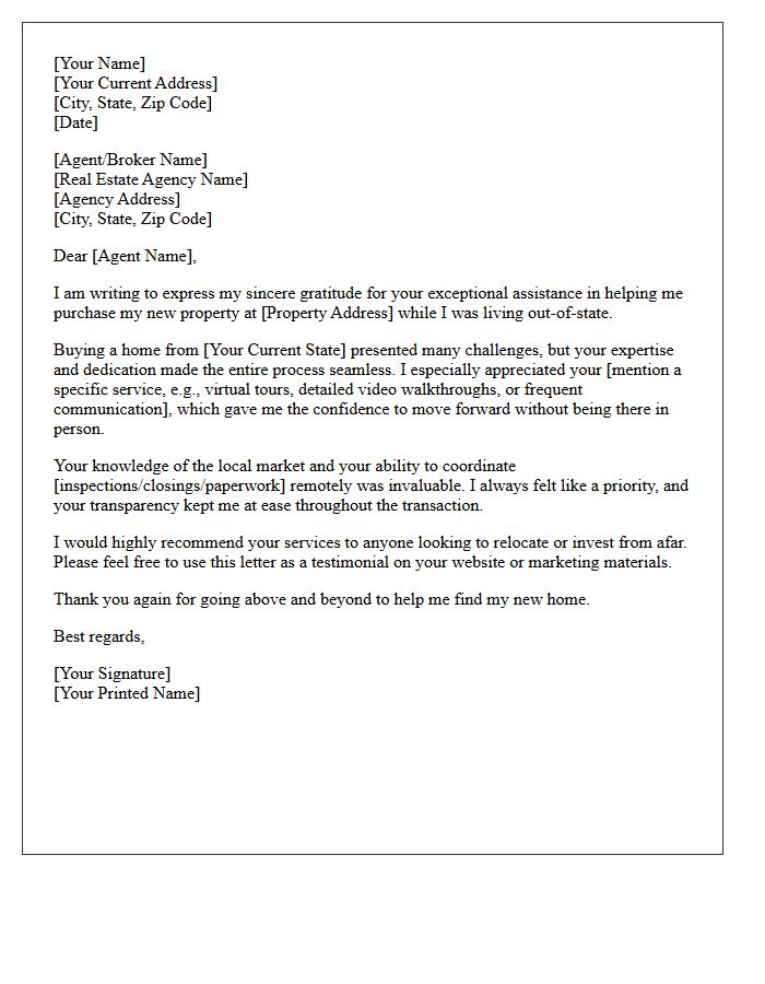 Out-of-State Property Buyer Review and Testimonial Letter