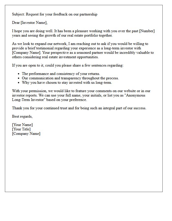 Long-Term Real Estate Investor Testimonial Request Letter