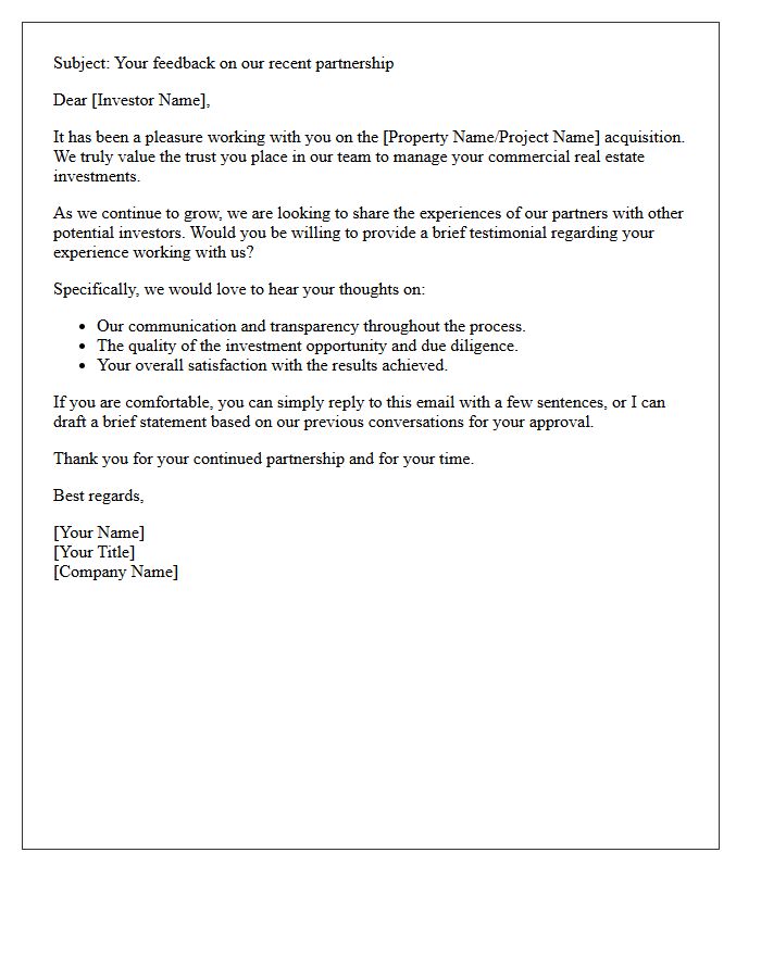 Commercial Real Estate Investor Testimonial Request Letter