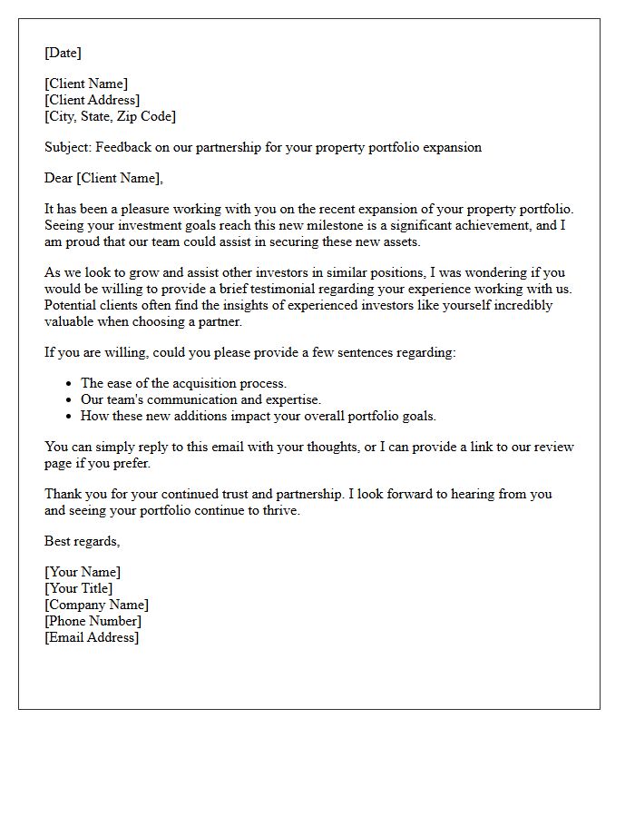 Property Portfolio Expansion Testimonial Request Letter