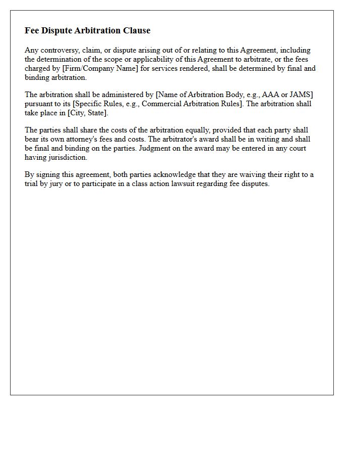 Fee Dispute Arbitration Letter Clause