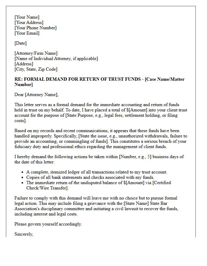 Misuse Of Client Trust Account Funds Demand Letter
