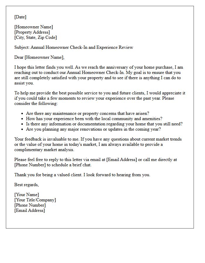 Annual Homeowner Check-In And Experience Review Letter