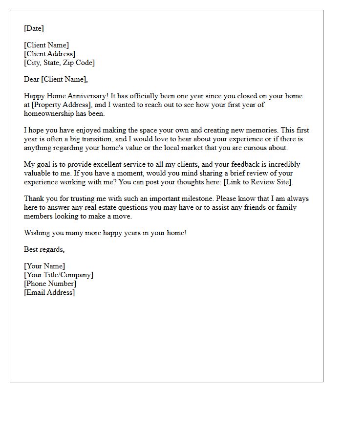 First Year Homeownership Reflection And Review Request Letter