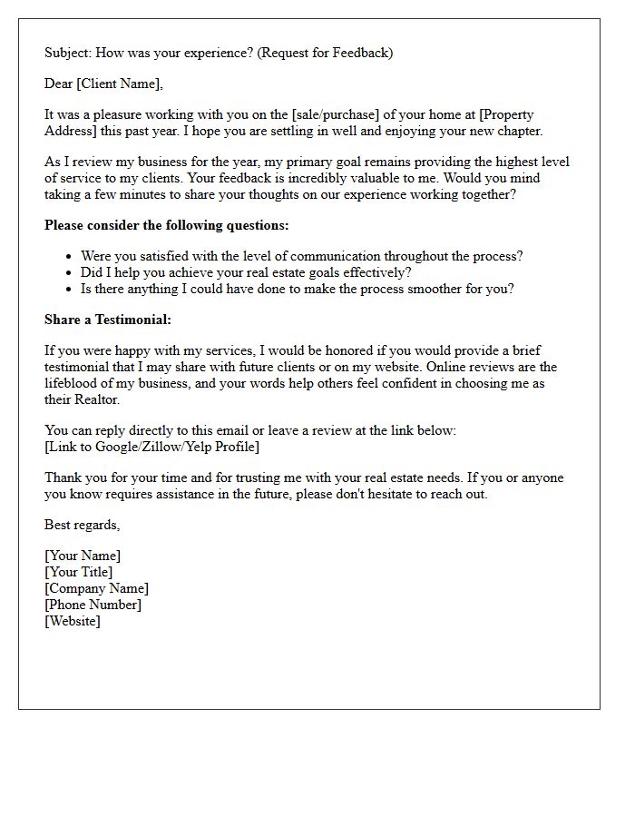 Annual Real Estate Client Satisfaction And Testimonial Letter