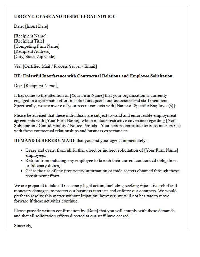 Poaching Firm Associates And Staff Cease And Desist Letter