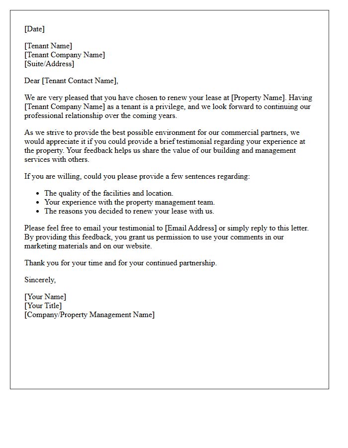 Commercial Lease Renewal Tenant Testimonial Request Letter