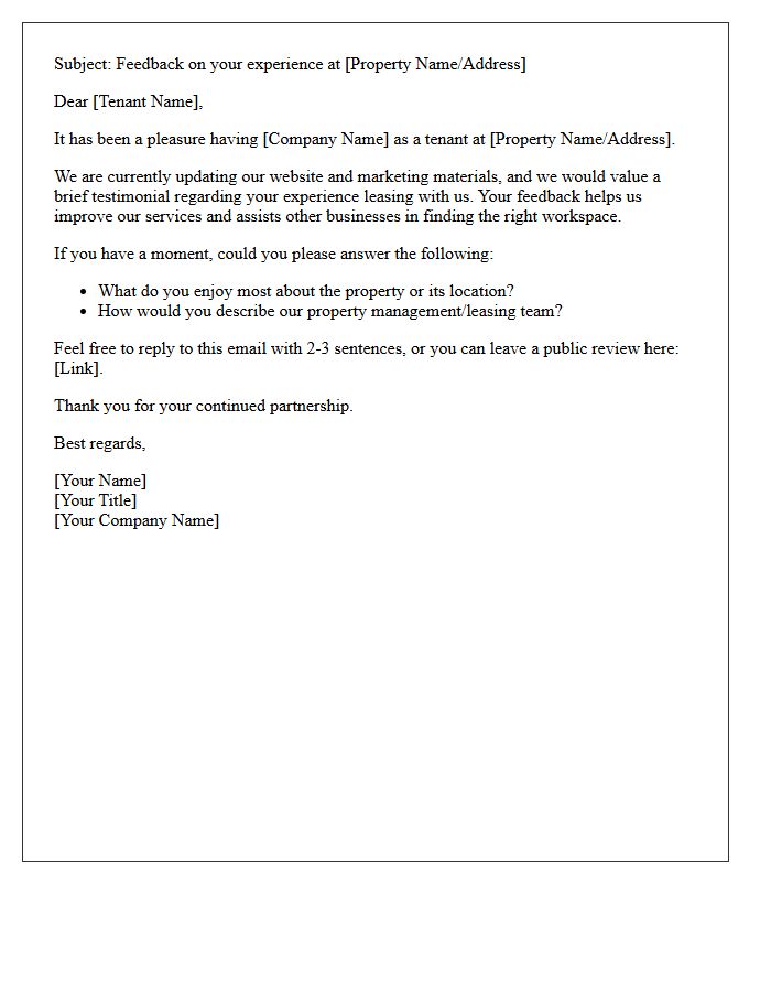 Brief Commercial Property Lease Testimonial Request Letter