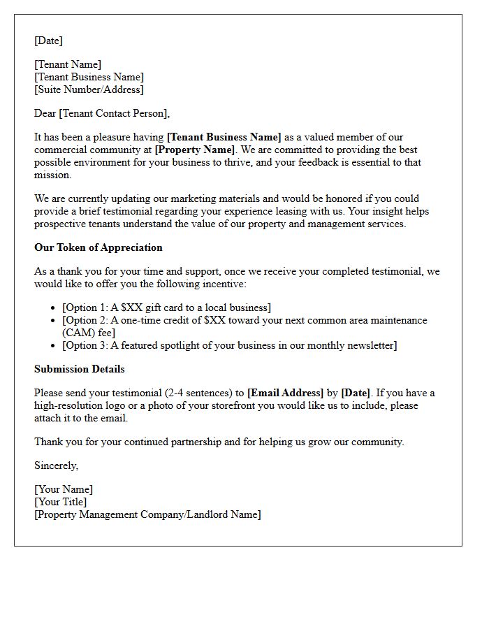 Incentive-Backed Commercial Lease Testimonial Request Letter