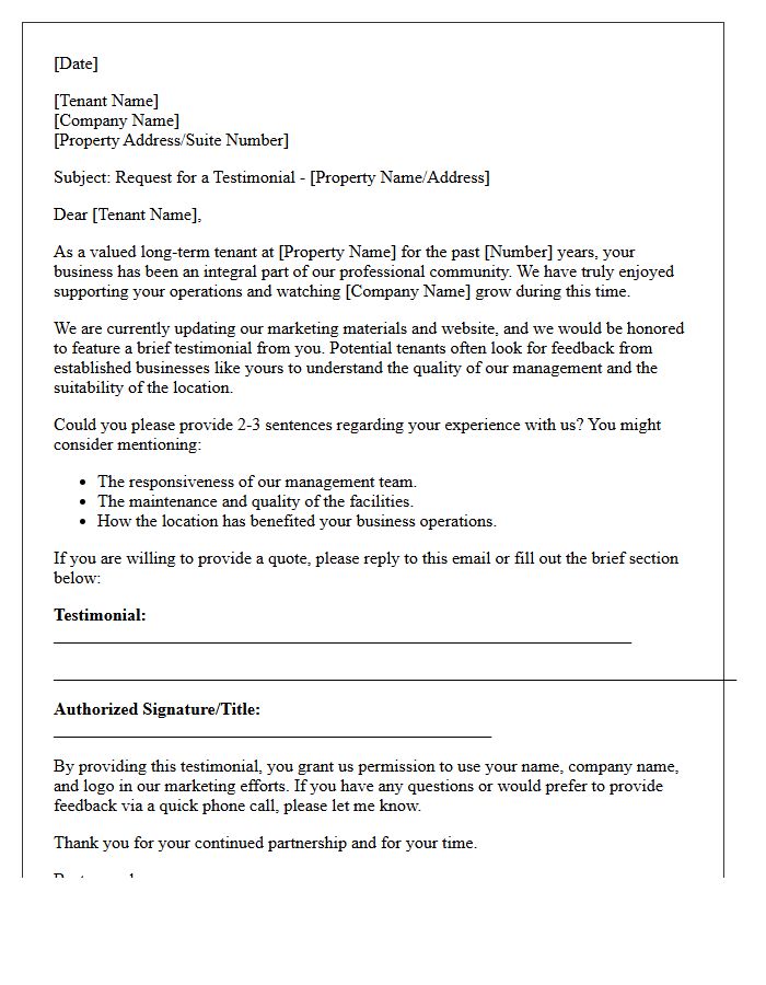 Long-Term Tenant Commercial Lease Testimonial Request Letter