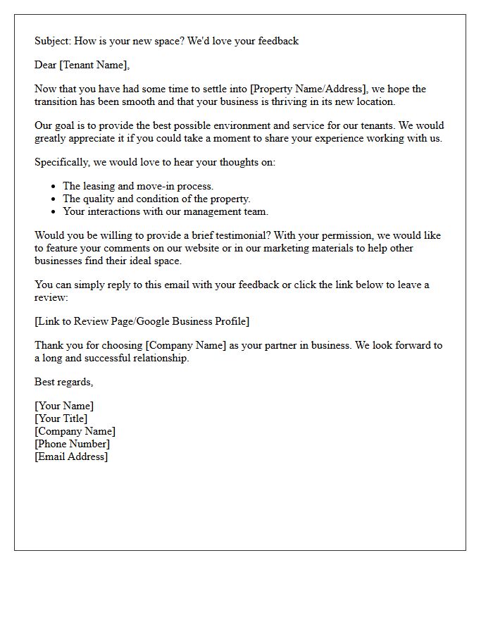 Post-Move-In Commercial Property Testimonial Request Letter