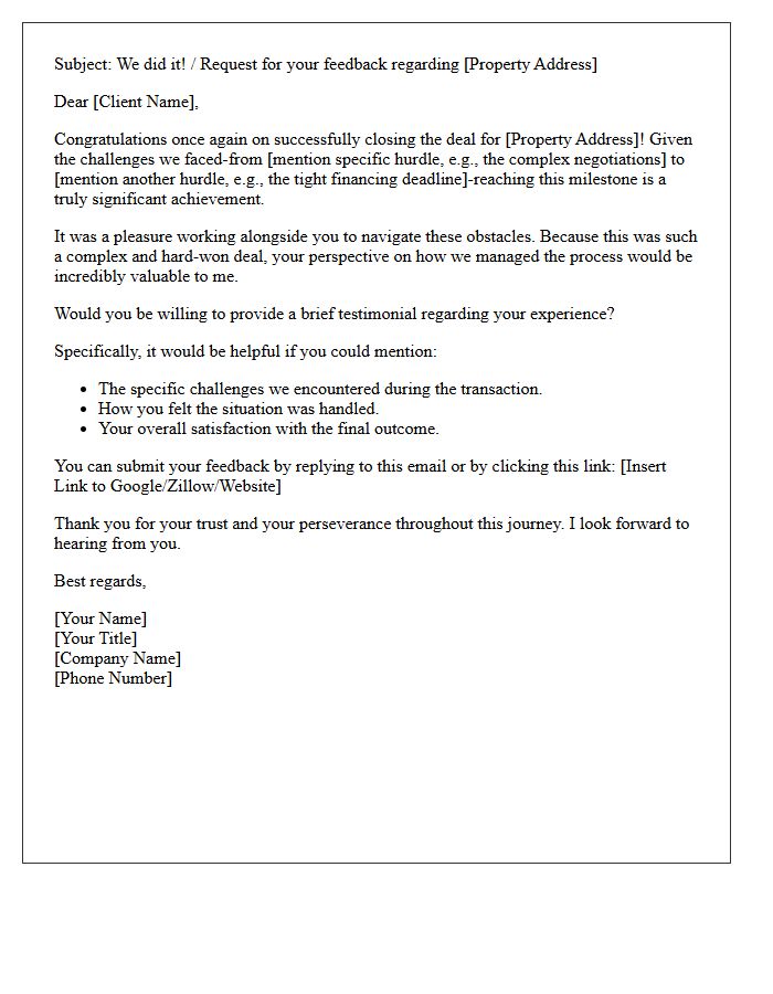 Hard-Won Property Deal Testimonial Request Letter
