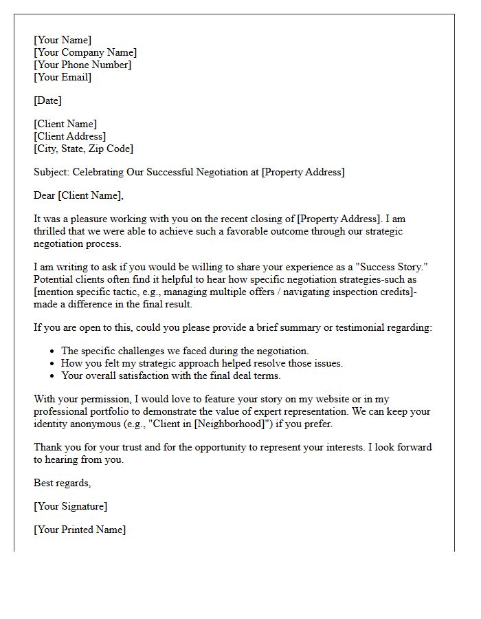 Strategic Real Estate Negotiation Success Story Request Letter