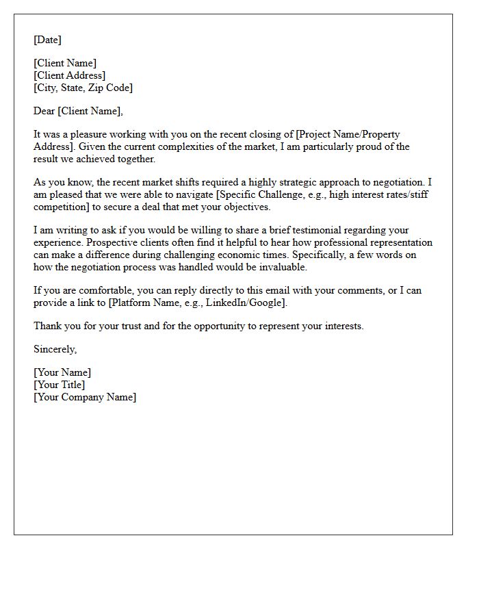Challenging Market Negotiation Success Testimonial Request Letter