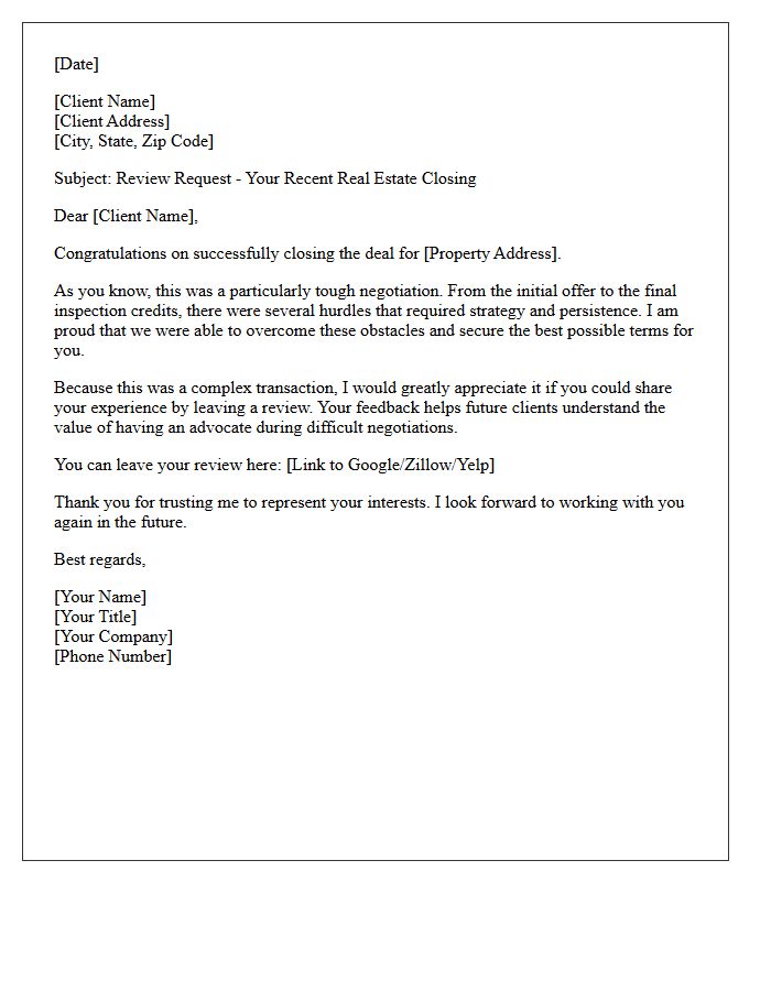 Tough Real Estate Negotiation Review Request Letter