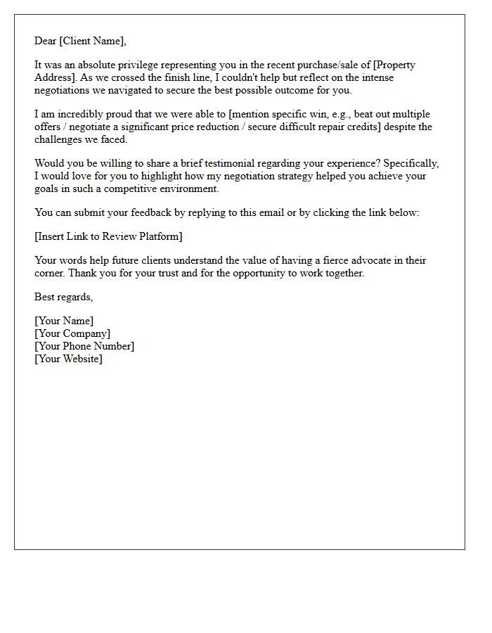 Fierce Real Estate Negotiation Win Testimonial Request Letter