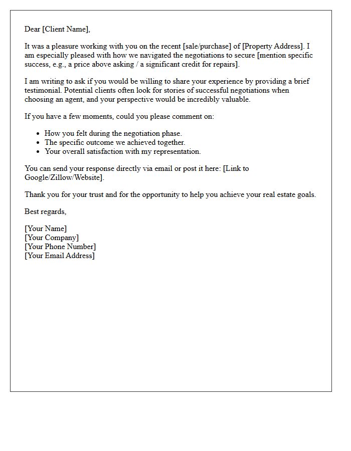 Real Estate Negotiation Triumph Testimonial Request Letter