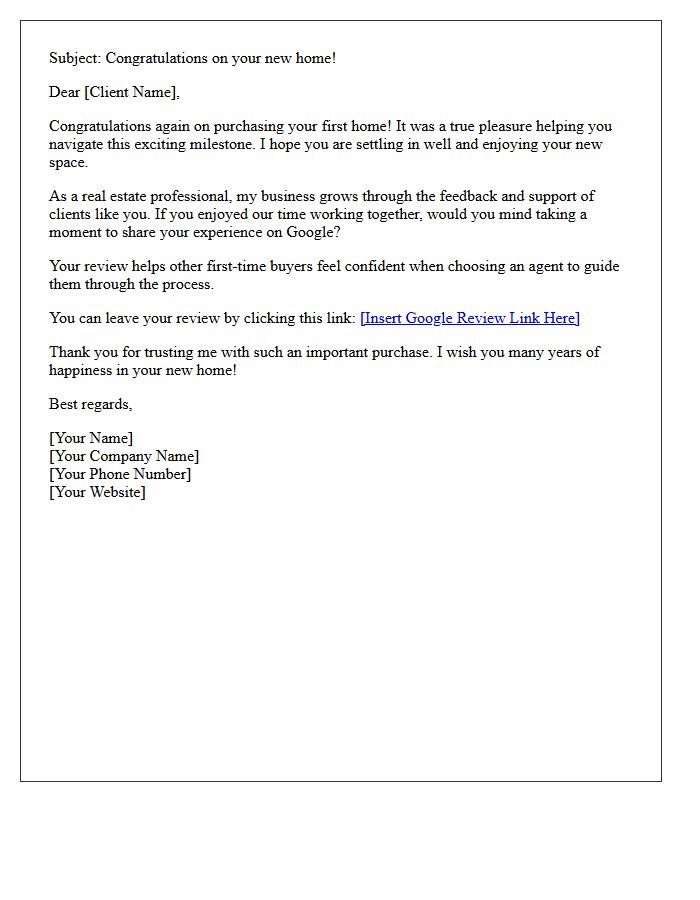 Google Business Review Request Letter for First-Time Home Buyers