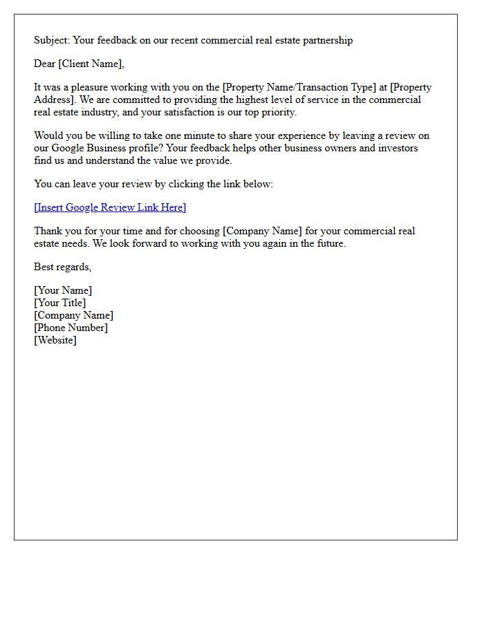 Commercial Real Estate Client Google Business Review Request Letter