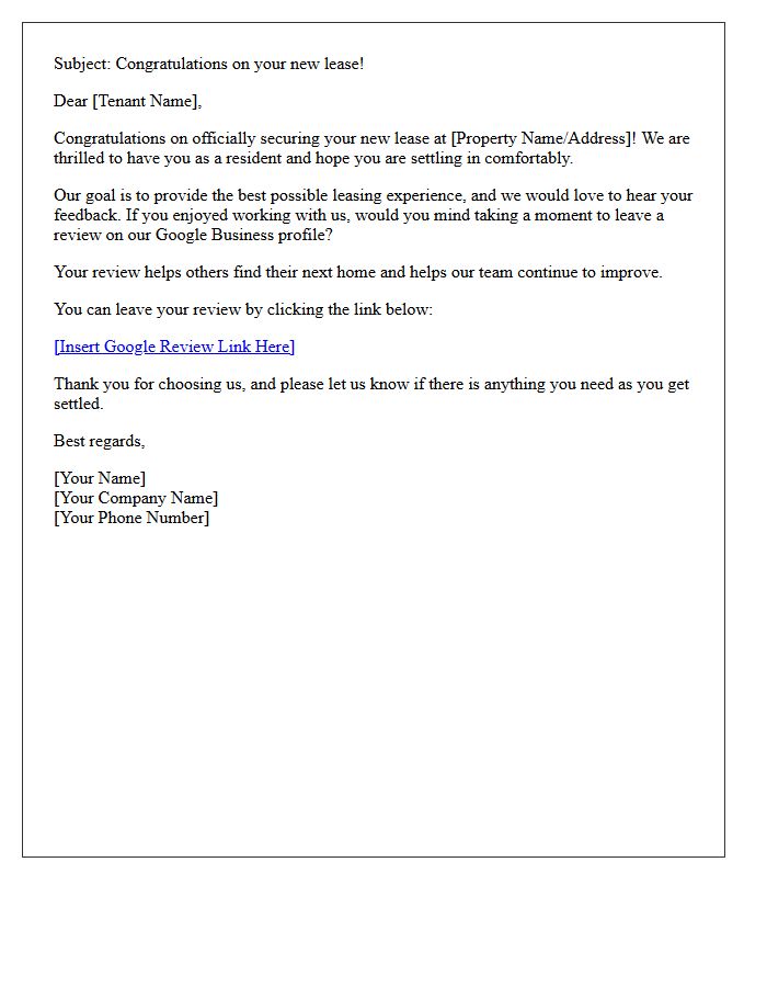 Letter Requesting Google Business Review After Successful Property Lease