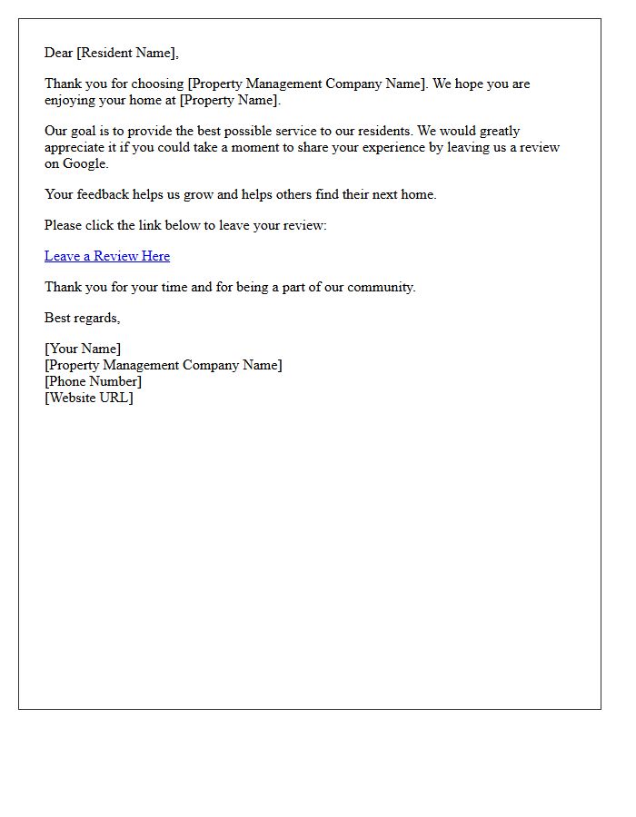 Property Management Google Business Review Request Letter