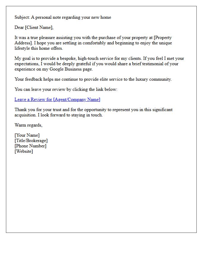 Luxury Real Estate Buyer Google Review Request Letter