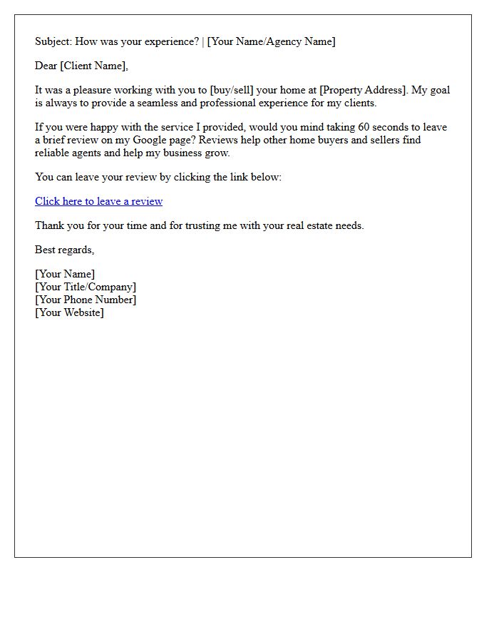 Letter Requesting Google Review for Real Estate Agent Services