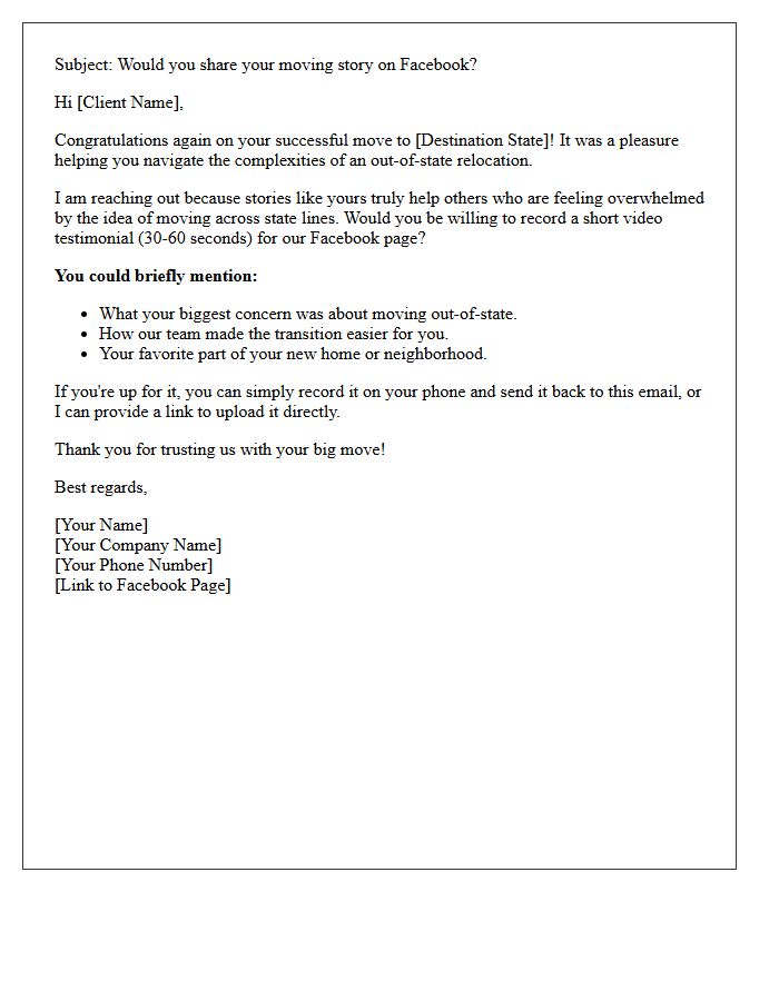 Out-Of-State Relocation Video Testimonial Request Letter for Facebook