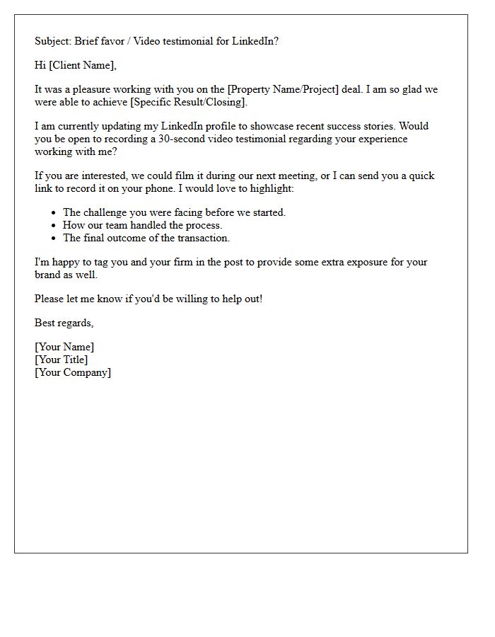 Commercial Real Estate Video Testimonial Request Letter for LinkedIn